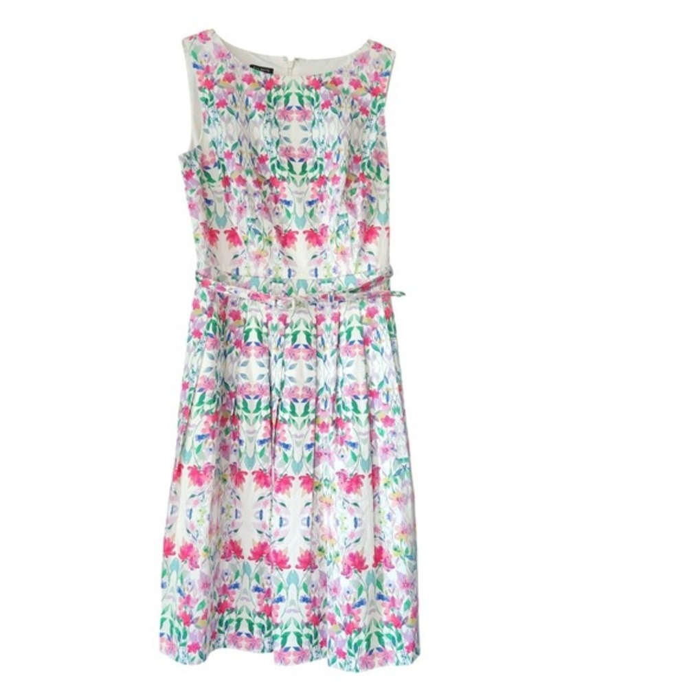 Talbots Rose Garden Fit & Flare Dress Woman's 6 Petite Wedding Bateau Pleated